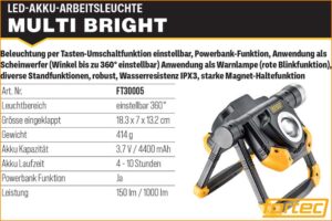 fortec FT30005 LED-Akku-Scheinwerfer MULTI BRIGHT
